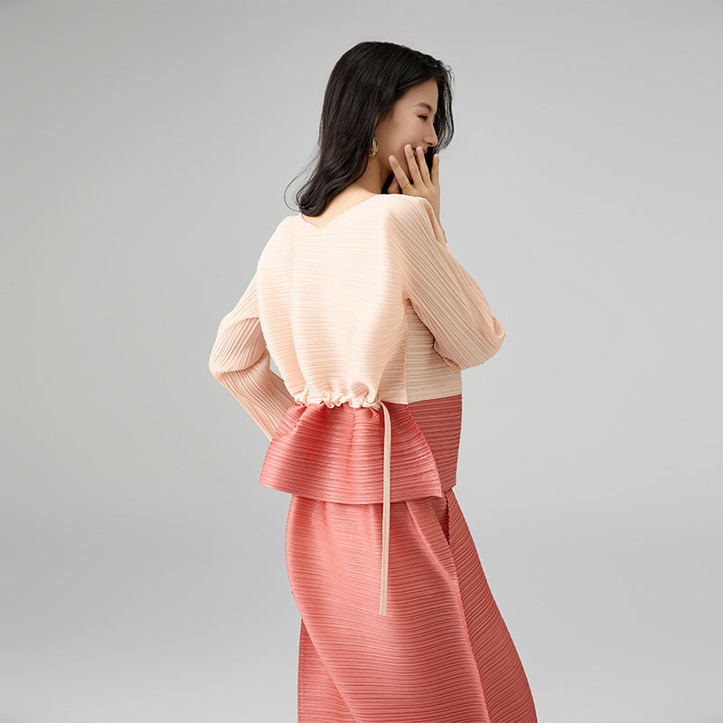 Women Suit Round Neck Long Sleeve Collision Design T-shirt Loose Big Size Harem Trousers