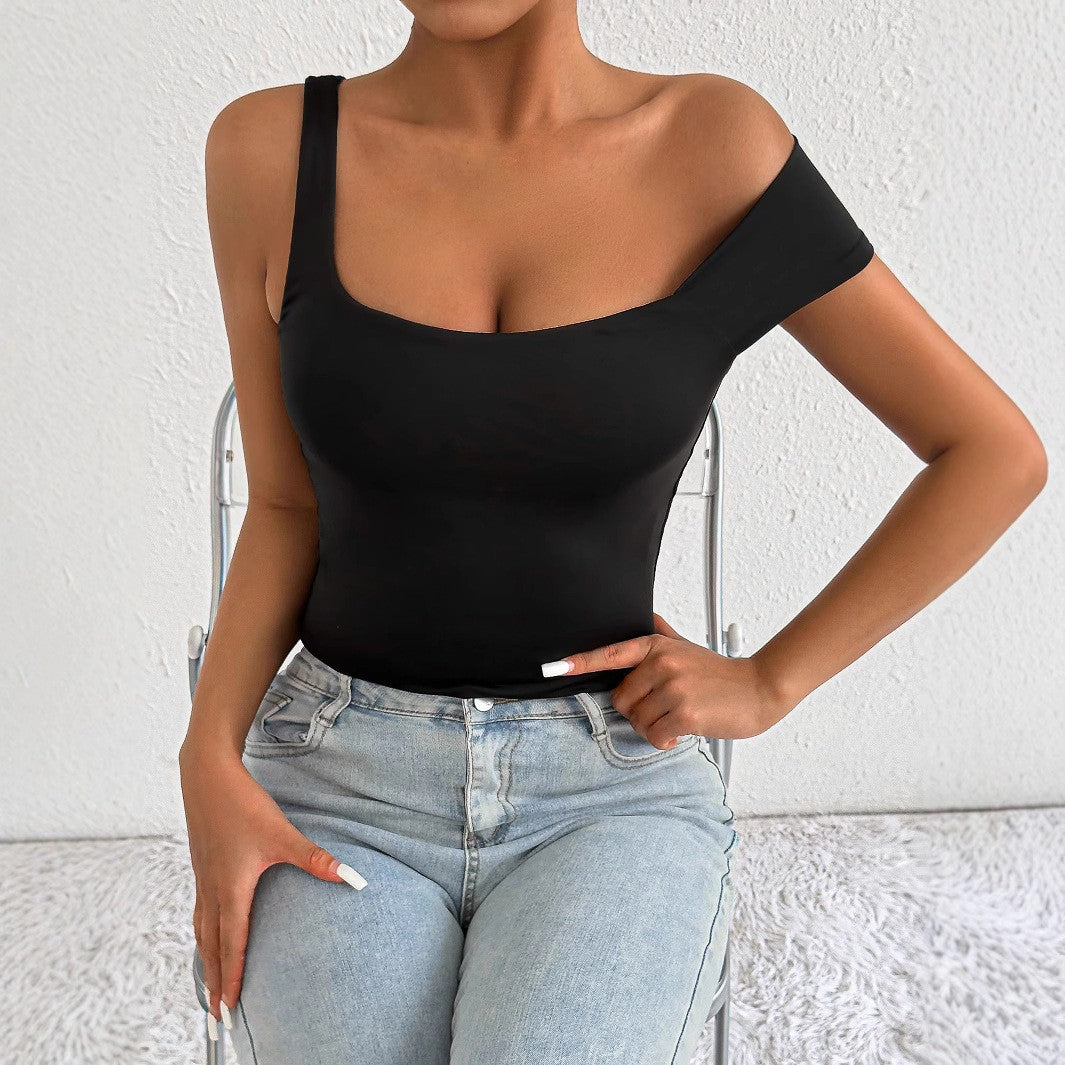 Sleeveless Collar Crop Top Women Tank Tops Casual Summer Black T Shirts Sexy