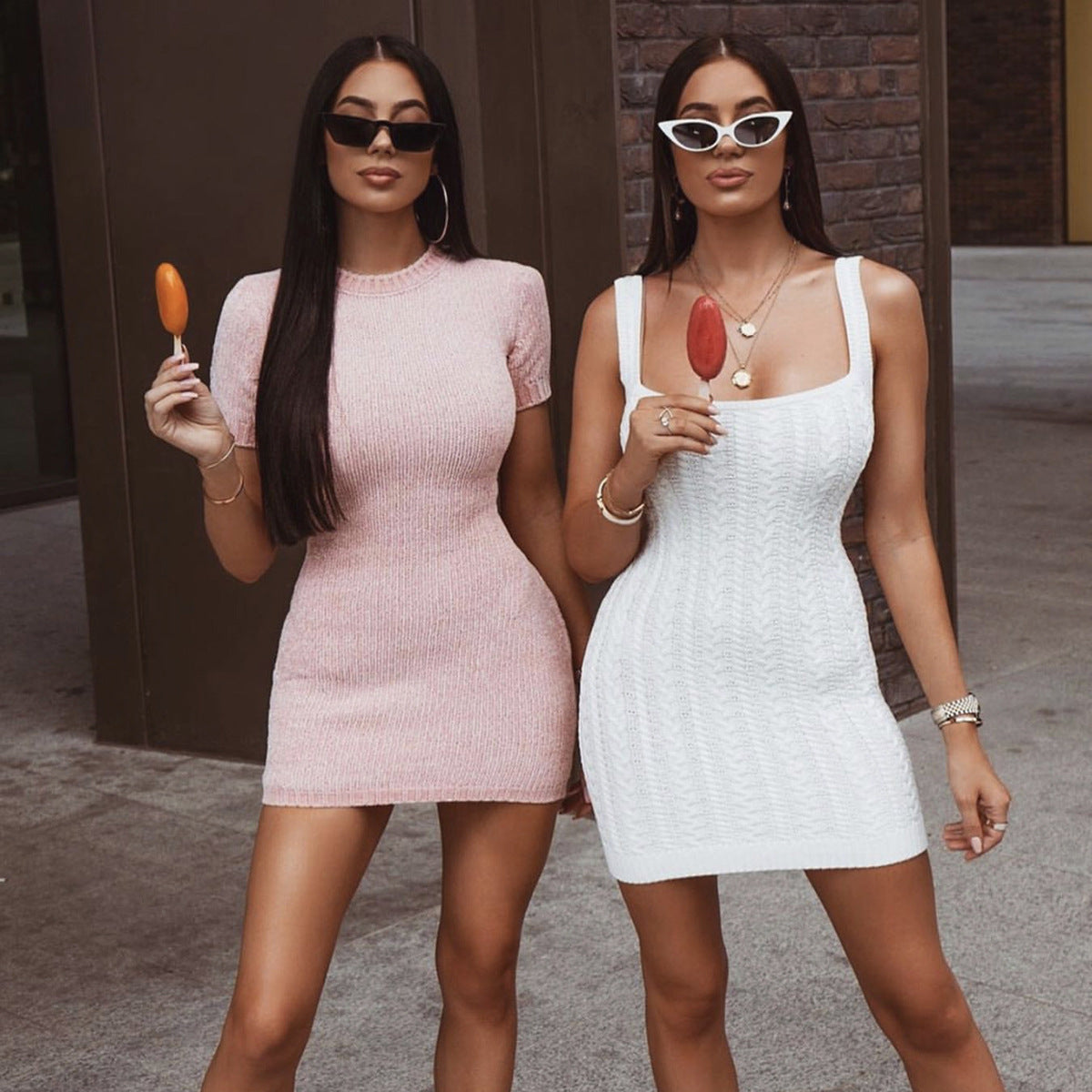 Summer Mini Dress for Women Sexy Low Cut Suspender Slim Wrap Hip Dress Womens Sleeveless Knitwear Party Club Dresses