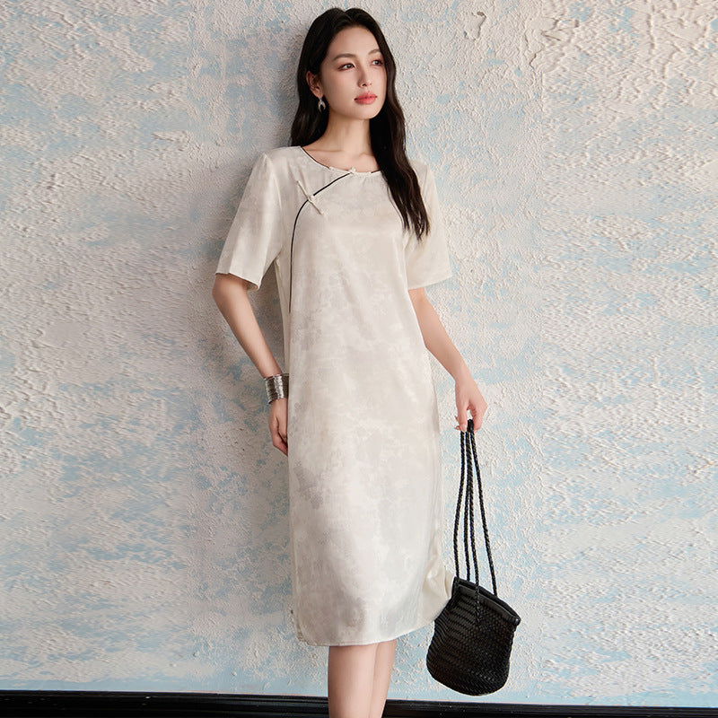 Chinese Style Short Sleeve Acetate Embroidery Dress