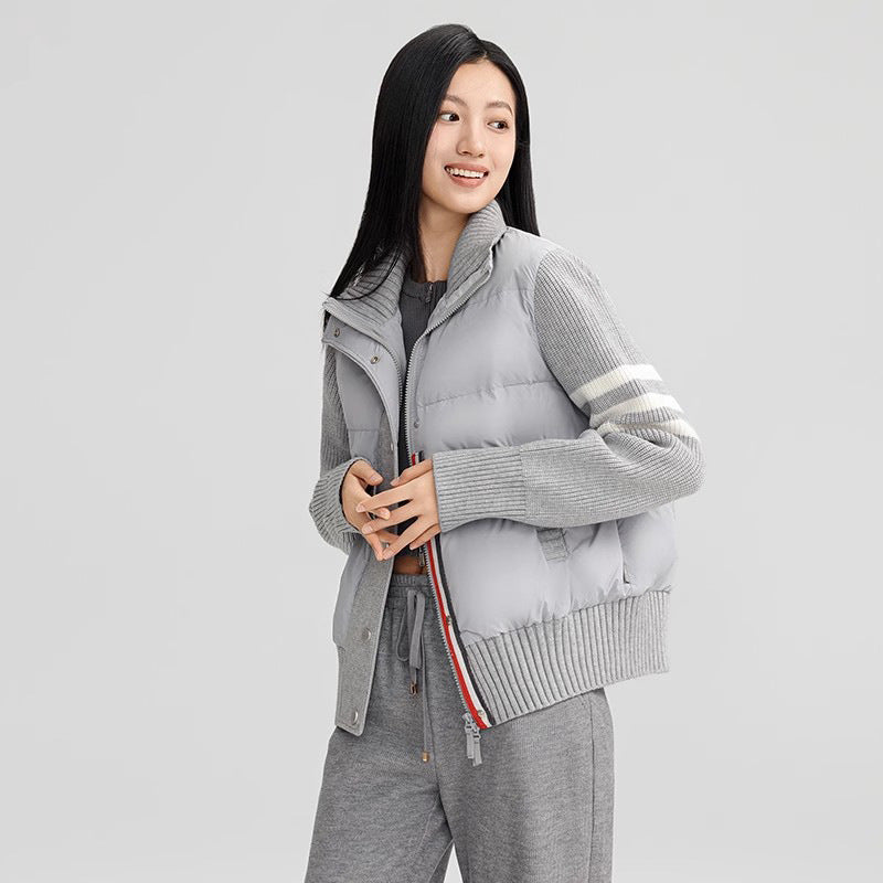 Fashion Design Sense Knitted Splicing Down Jacket for Women's Winter New Warm and Loose Short Jacket Female Clothing