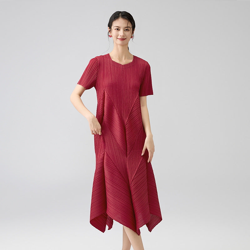 Summer New Hand-pressed Pleated Fashion Loose Large Size Casual Short-sleeved Bud Dresses