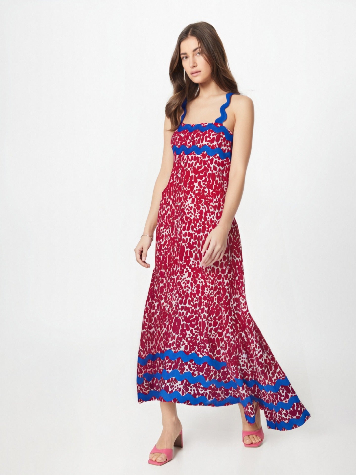 New Sexy Sleeveless Strap Skirt Fashion Plant Flower Printed Long Zipper Casual Loose Dress for Women