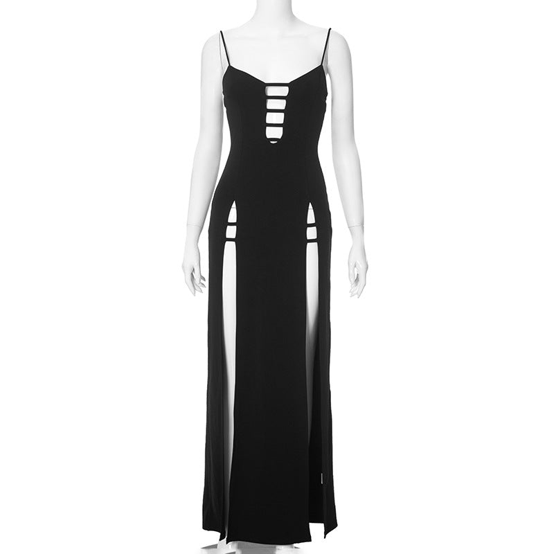Sexy Hollow Out V Neck Backless Party Club Birthday Maxi Dress Outfits for Women Summer Sleeveless Boycon Split Long Dresses