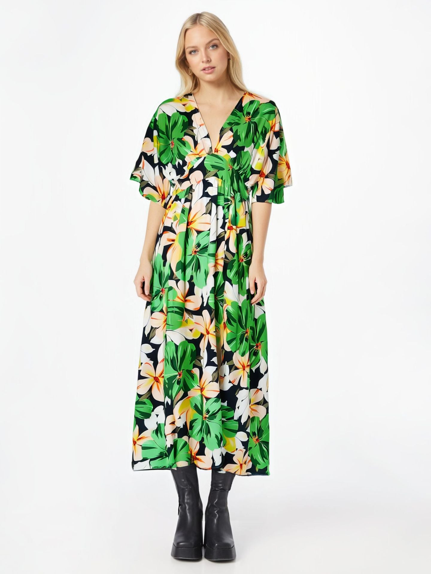 Elegant Spring Women's Dress Casual Fashion Floral Print Short Sleeve Super Long Dress New Fashion Hollow Out Long Dresses