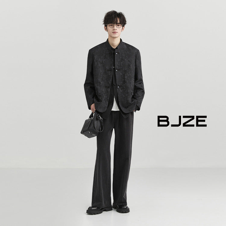 Floral Blazer Jacket Mens Clothing 2025 Business Casual Elegant Men's Blazers Stand Collar Slim Fit Suit Coats Male