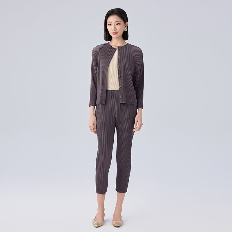 Autumn Fashion Single-breasted Cardigan Long-sleeved Jacket + Loose Small Leg Pants Thickened Solid Design