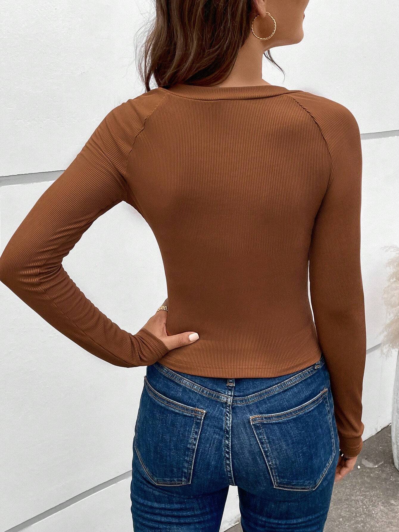 Long-sleeved T-shirt Sexy Hollow Base Shirt with Short Solid Color Top