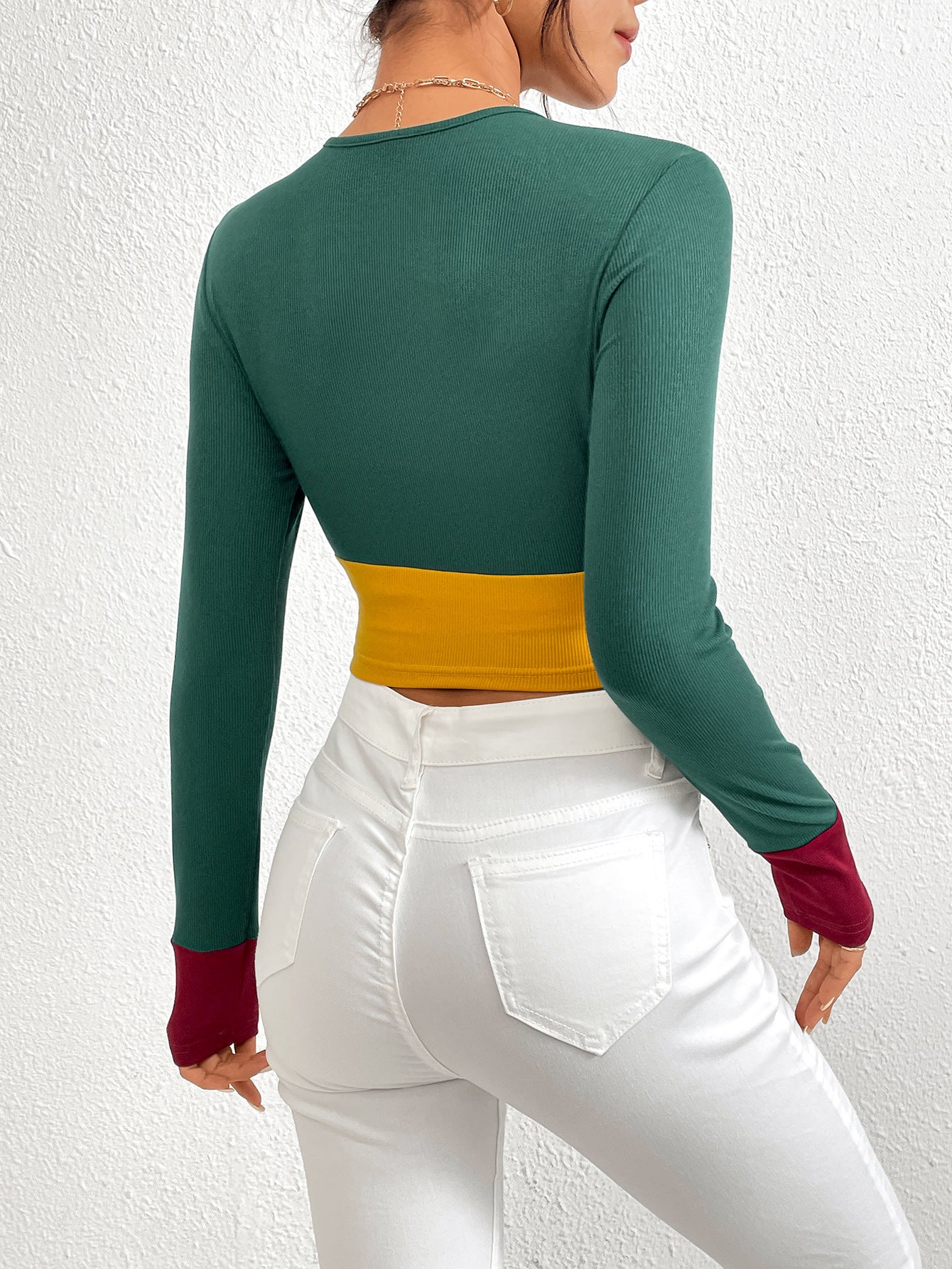 Autumn Winter T-Shirt Belly Button Baring Long Sleeve round Neck Base Layer Shirt Short Sleeve Top Women's Fashion Casual Wear