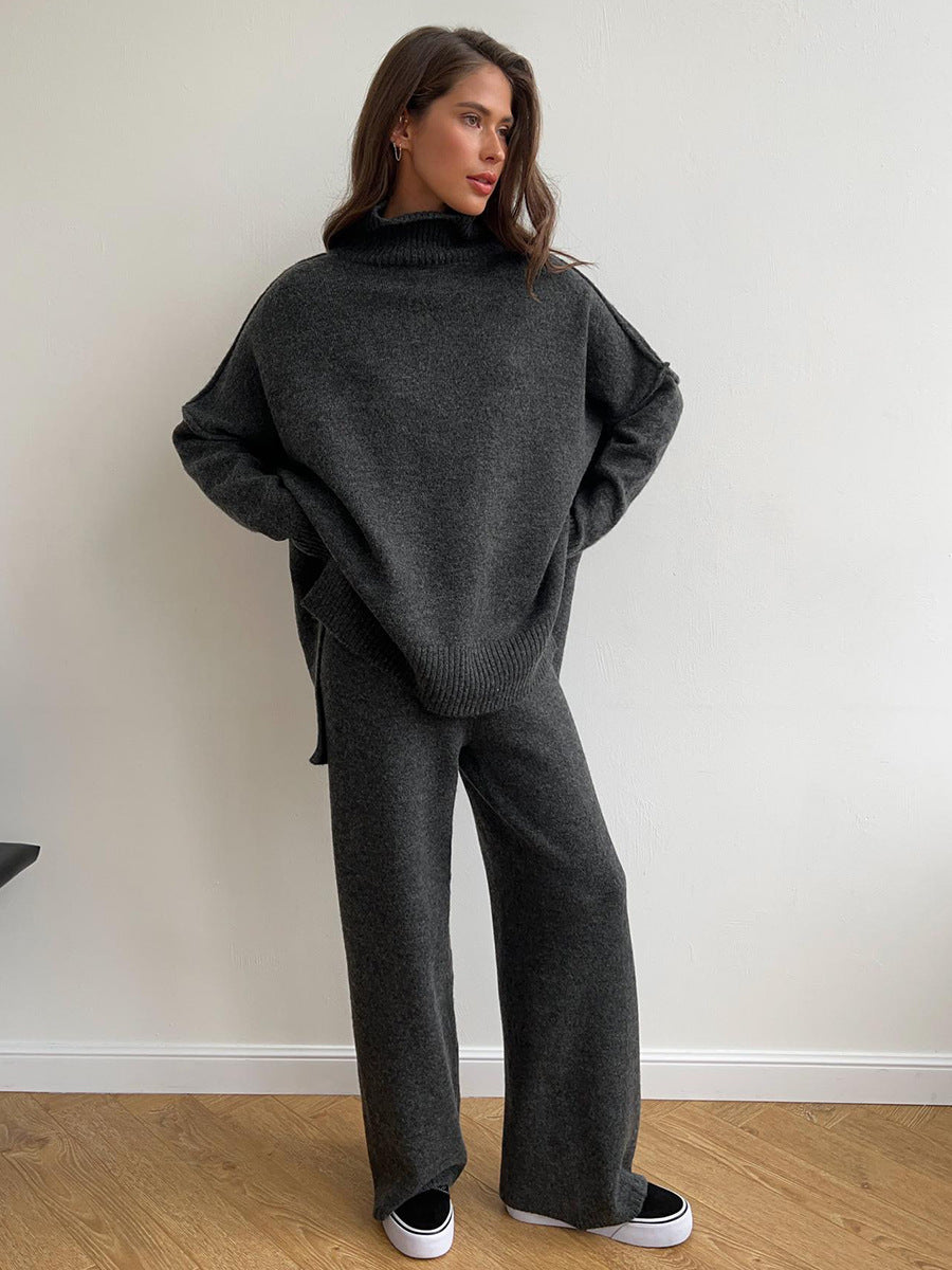 Turtleneck Sweater Set Women's Casual Lazy Thickened Knitted Trousers Se