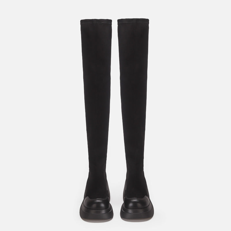 Fashion Knee High Boots Women Chunky Heels Punk Long Boots Patchwork Ladies Shoes Thick Bottom Platform Botas