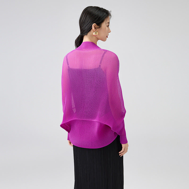 Lightweight Pleated Coat For Women Mesh Bat Sleeve Cardigan Casual Jacket
