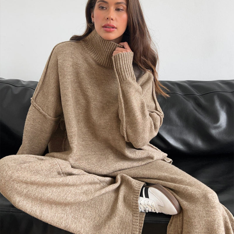 Turtleneck Sweater Set Women's Casual Lazy Thickened Knitted Trousers Se