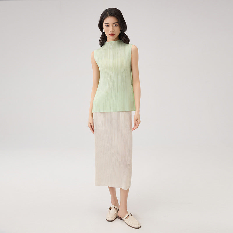 Summer Chic Mint Green Sleeveless Stand Collar Vest Basic Slimming Versatile Top For Women