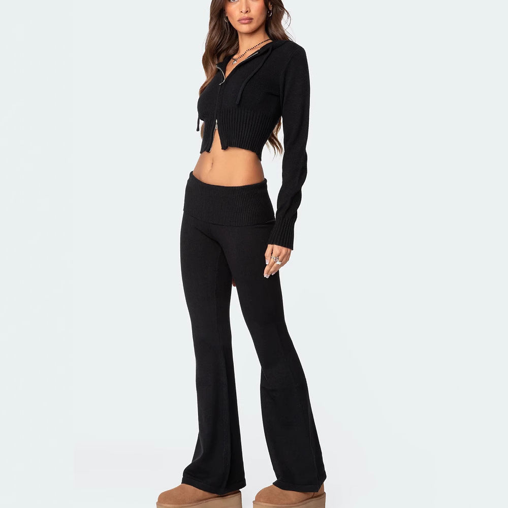 Women’s Two Piece Outfits Set Long Sleeve Zip Up Cropped Hoodie and Bootcut Pants Set Loungewear