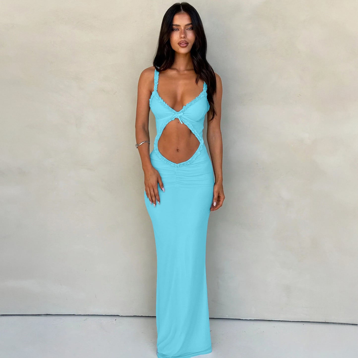 Backless Hollow Out Sexy Party Dress Women Spaghetti Strap Summer Dress Elegant Maxi Long Slim Bodycon Dresses