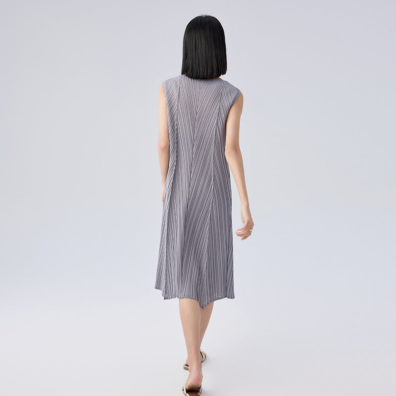 Summer New Simple Temperament Loose Thin Versatile Oblique Pleated Mid-length Skirt