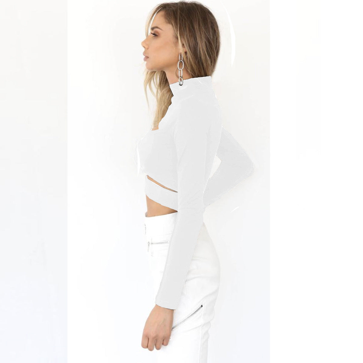Fashionable Sexy Hollow Sleeve T-shirt Women's Top Two-Piece Illusion Long Sleevet Tshirt Women's Polyester Fiber Full Sleeve