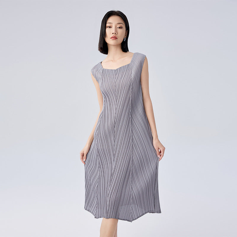 Summer New Simple Temperament Loose Thin Versatile Oblique Pleated Mid-length Skirt