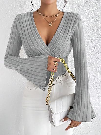 Spring New T-shirt Women Top Fashion Long Sleeves Tees Black Sexy V-Neck Low Chest Tees Elegant Female Versatile Tees Clothing