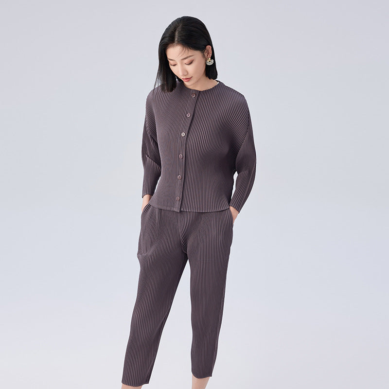 Autumn Fashion Single-breasted Cardigan Long-sleeved Jacket + Loose Small Leg Pants Thickened Solid Design