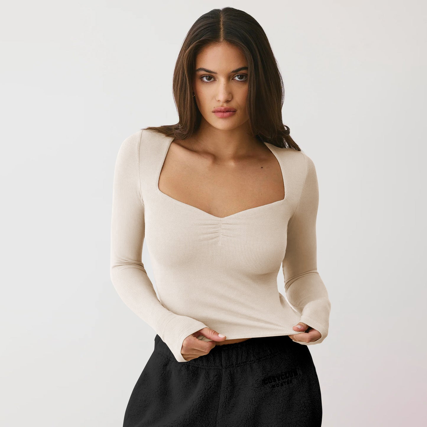 Women's Slim Square Neck Sexy Blouse 2025 Spring New Fashion Ladies Long-Sleeved T-Shirt Solid Color Female Bottoming Shirts