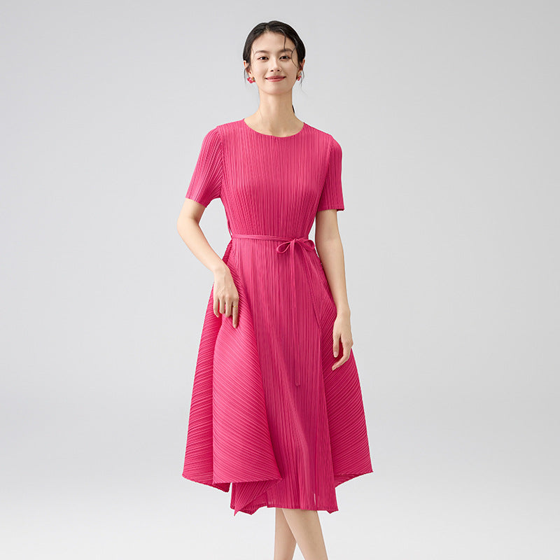 Summer New Elegant Temperament Tie Waist Slim Large Hem Dresses