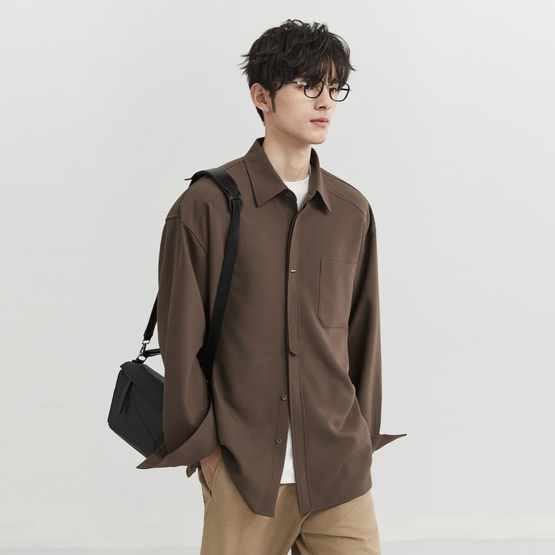 Loose-fit Ice Silk Draped Blackshirt Long Sleeve Autumn Trendy Casual Men's Wear White Shirt Jacket For Men Fashion