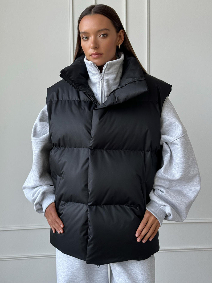 Zipper Down Cotton Vest Women Autumn Winter Long Loose Casual Waistcoat Women Clothing