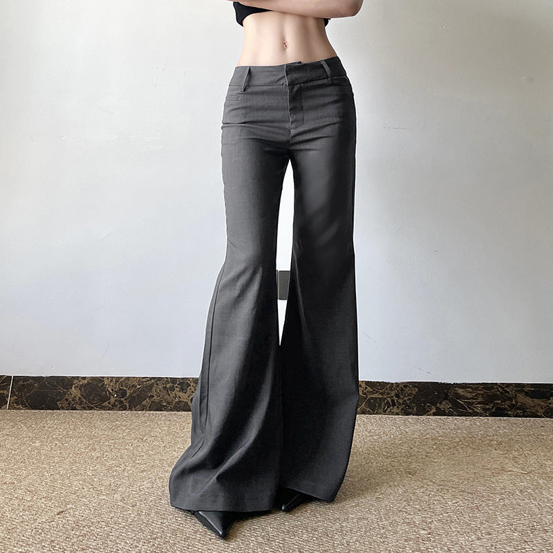 American Style Solid Color Slimming Casual Bell-bottom Pants Low Waist Urban Commuting Versatile Eliminating Excess Fabric