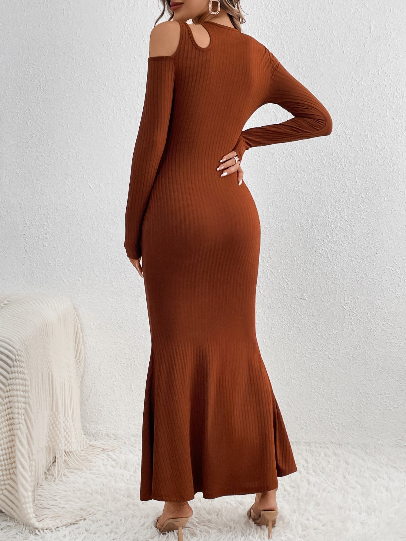 Women's Fashion Black Round Neck Hollow Out Hip Wrap Sexy Knitted Dress Temperament Commuting Female Sweet Off Shoulder Dresses