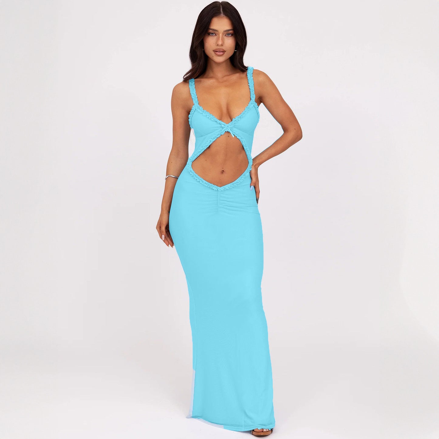 Backless Hollow Out Sexy Party Dress Women Spaghetti Strap Summer Dress Elegant Maxi Long Slim Bodycon Dresses