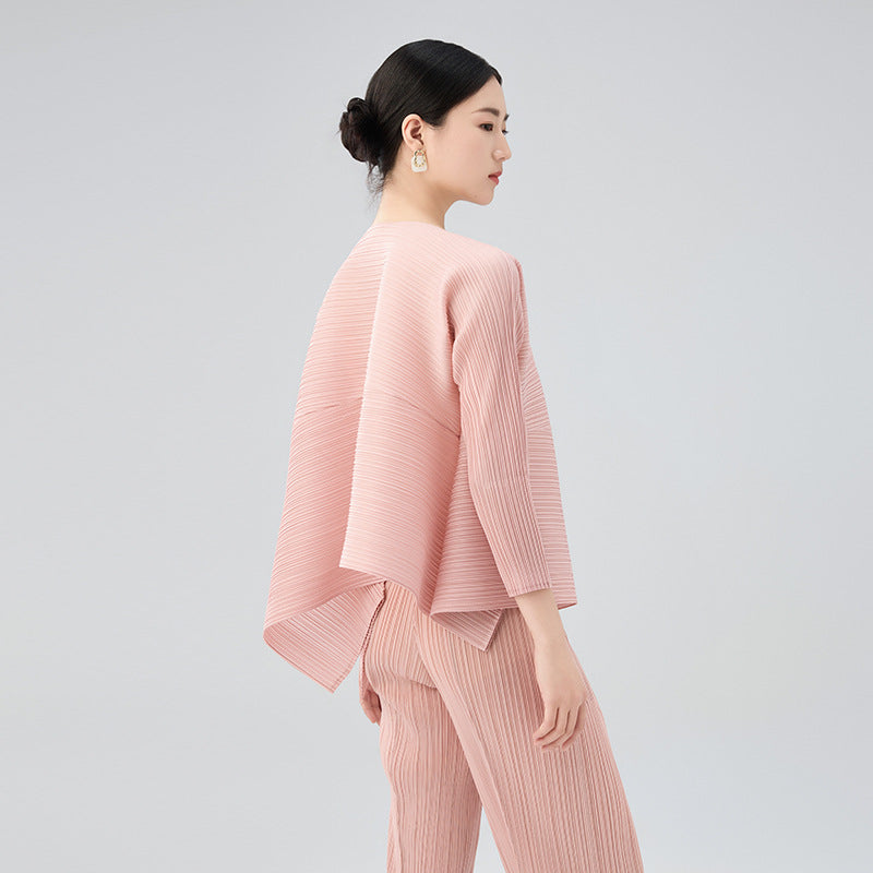 Women's Pleated Shirt Long Sleeve Casual Loose Fashion Top for Spring Made from Fabric