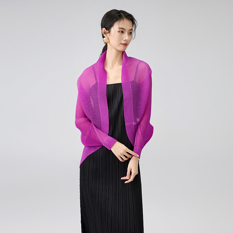 Lightweight Pleated Coat For Women Mesh Bat Sleeve Cardigan Casual Jacket