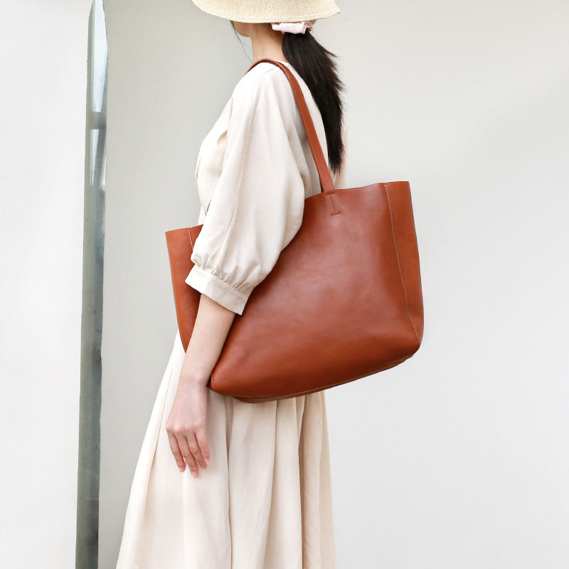 Soft Genuine Leather Women Shoulder Bags Large Capacity Female Totes Bag Brand Designer Leather Lady Handbag Casual