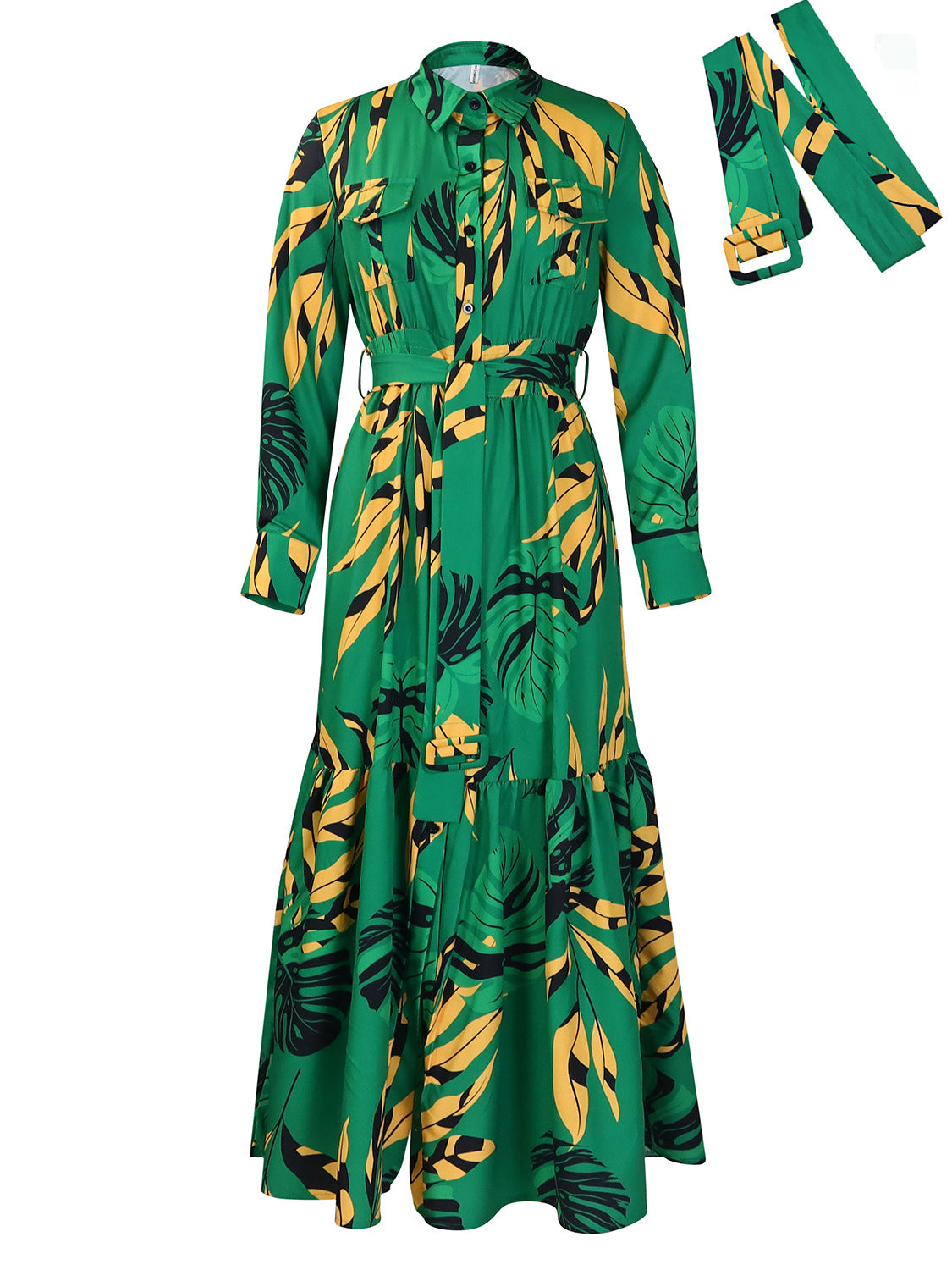 Red Green Polyester African Dresses for Women Spring Long Sleeve V-neck Print Long Maxi Dress Dashiki African Clothing