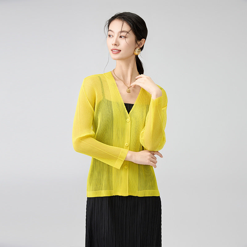 Spring New Temperament Mesh Long-sleeved Cardigan V-neck Loose Casual Versatile Sunwear