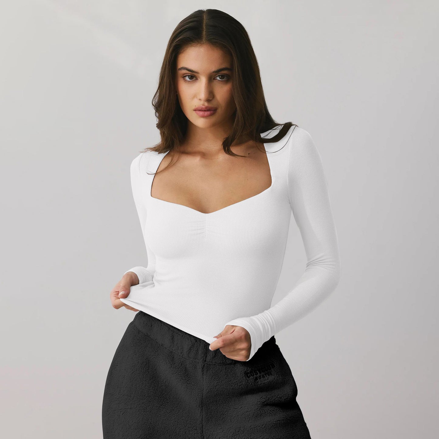 Women's Slim Square Neck Sexy Blouse 2025 Spring New Fashion Ladies Long-Sleeved T-Shirt Solid Color Female Bottoming Shirts