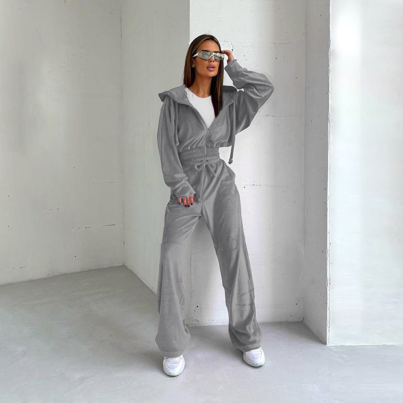 Womens 2 Piece Sweatshirt Weatpants Set Full Zip Hoodie Sweatshirt with Pocket Causal Sportswear