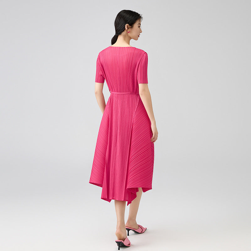 Summer New Elegant Temperament Tie Waist Slim Large Hem Dresses