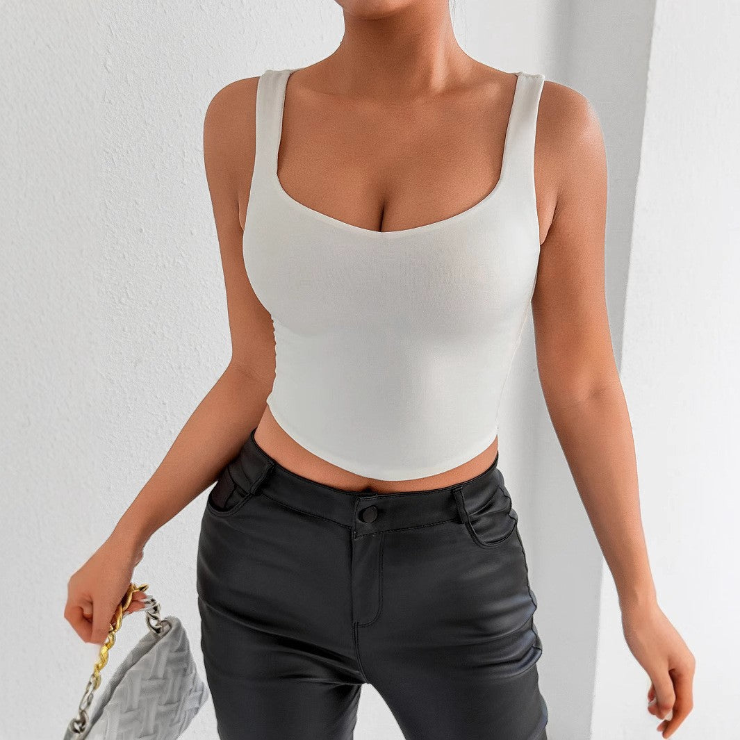 Women Sexy Shoulderless Low Neck Suspender Nightclub Street Style New Fashion White Slim Fit Suspender Spring And Summer