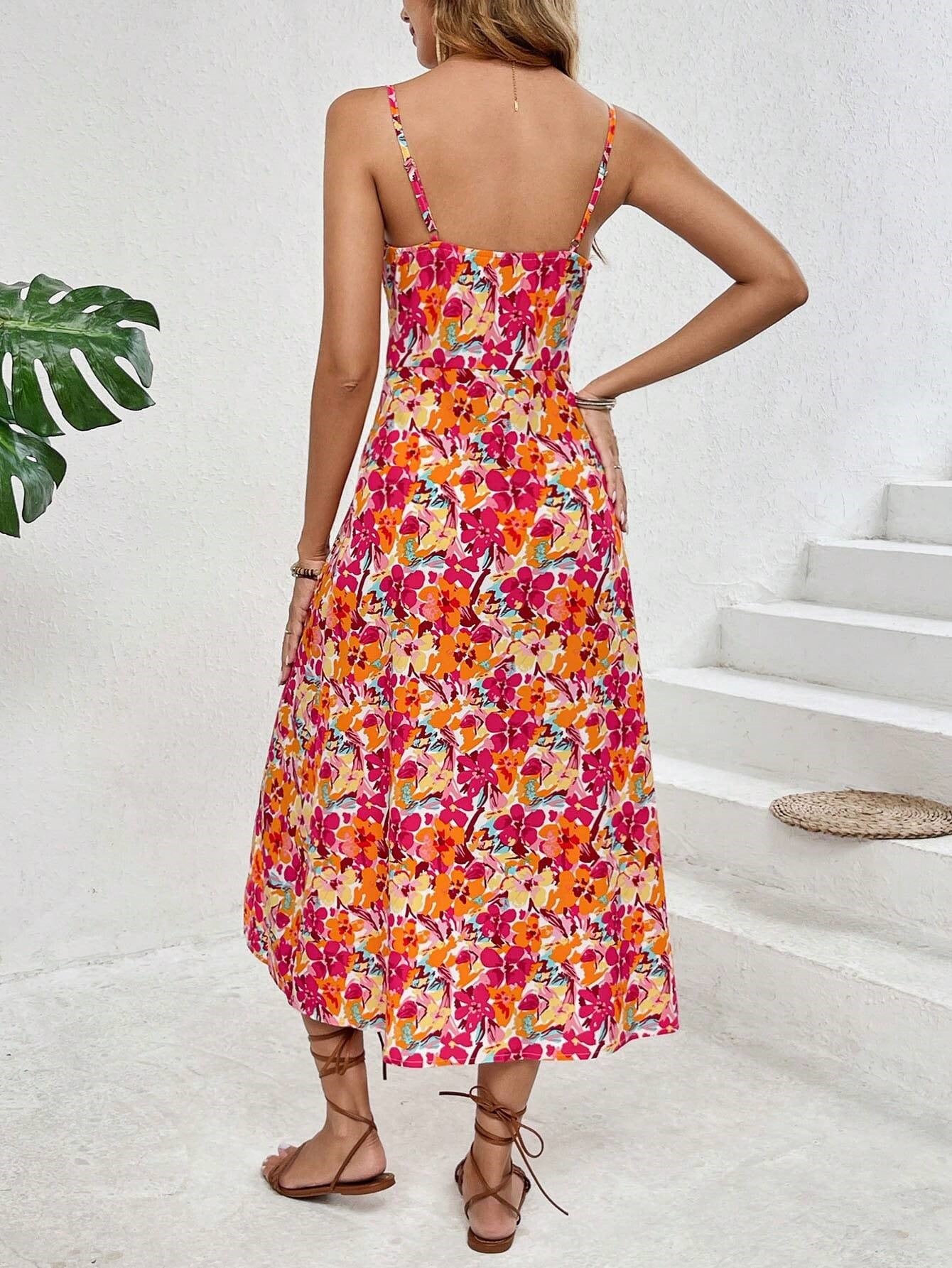 Summer 2025 New Women's Full Floral Print Long Dress Elegant Beach Vacation Style Sleeveless Dress Floral Print Maxi Dress
