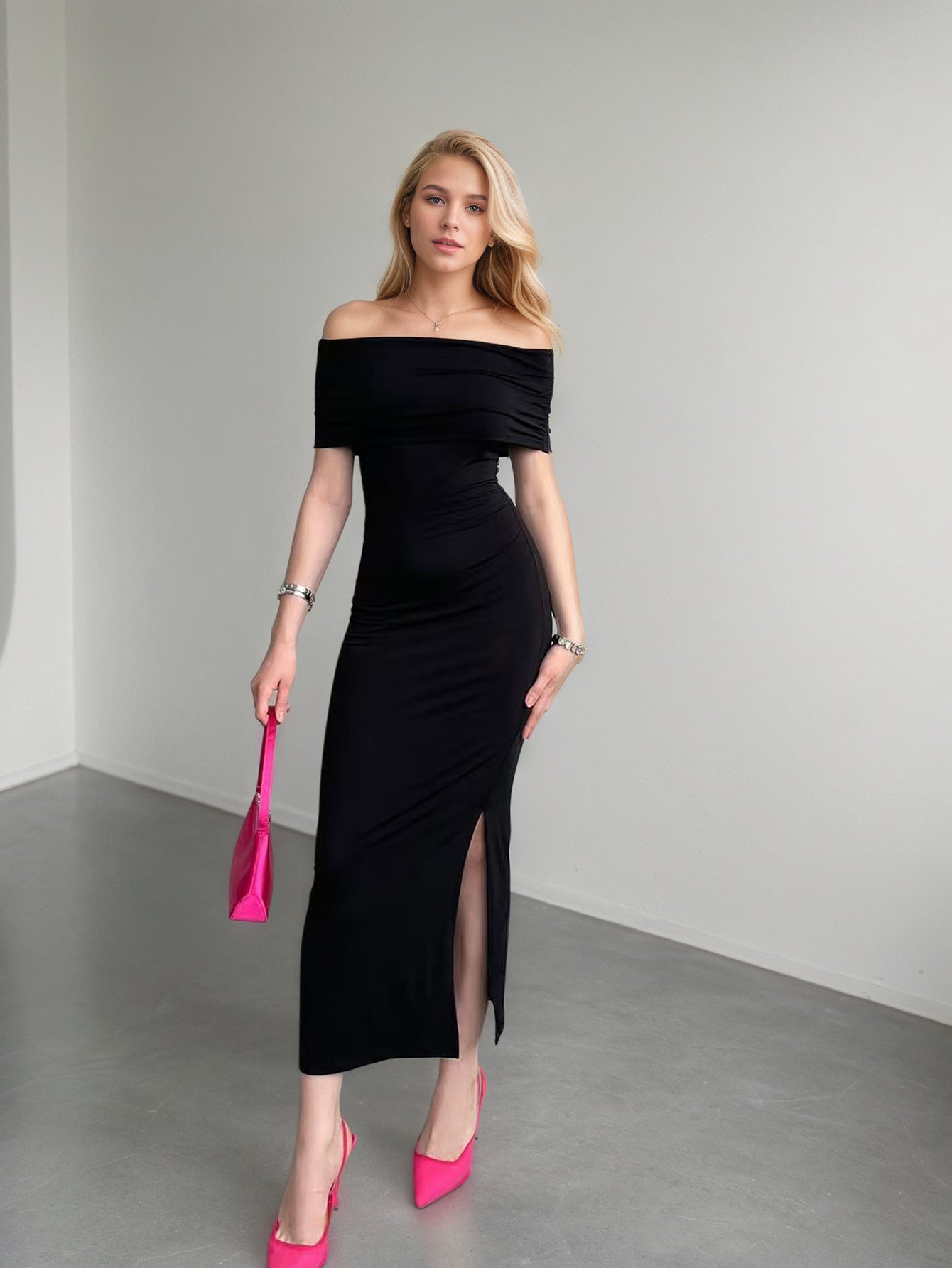 Backless Sexy Maxi Dress For Women Black Solid Off-shoulder Sleeveless Bodycon Club Party Long Dress Elegant