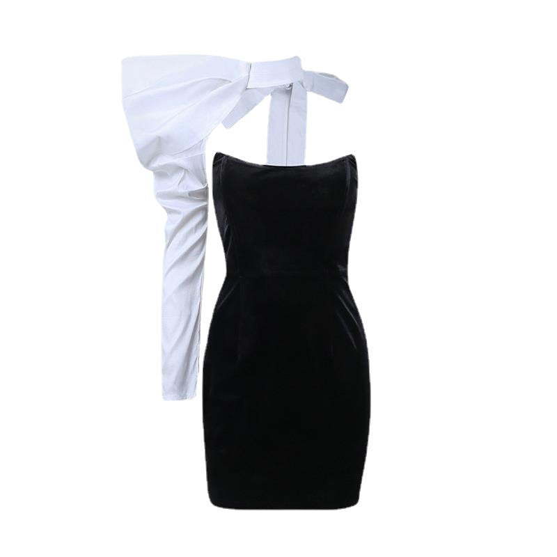 Women Long Puff Sleeve One Shoulder Autumn Winter Elegant Evening Party Bodycon Mini Dress Sexy Backless White Dress