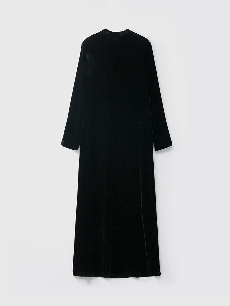 High Quality National Style New Chinese Improved Mandarin Collar Dress Female Silk Velvet Temperament Color Contrast Patchwork