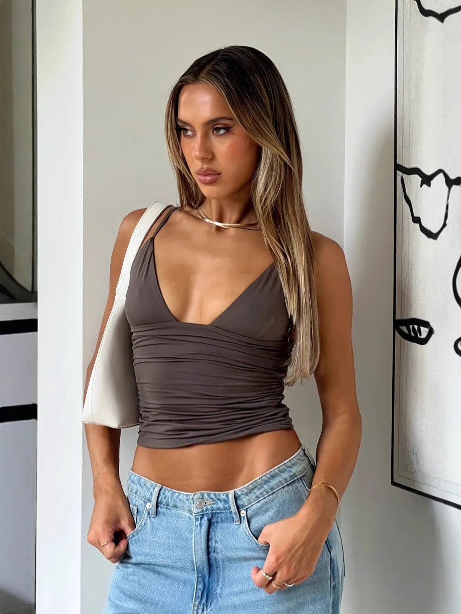 Summer New Cross-Border Amazon Women's Clothing Sexy Tank Top Solid Color Open-Back Drawstring Small Vest