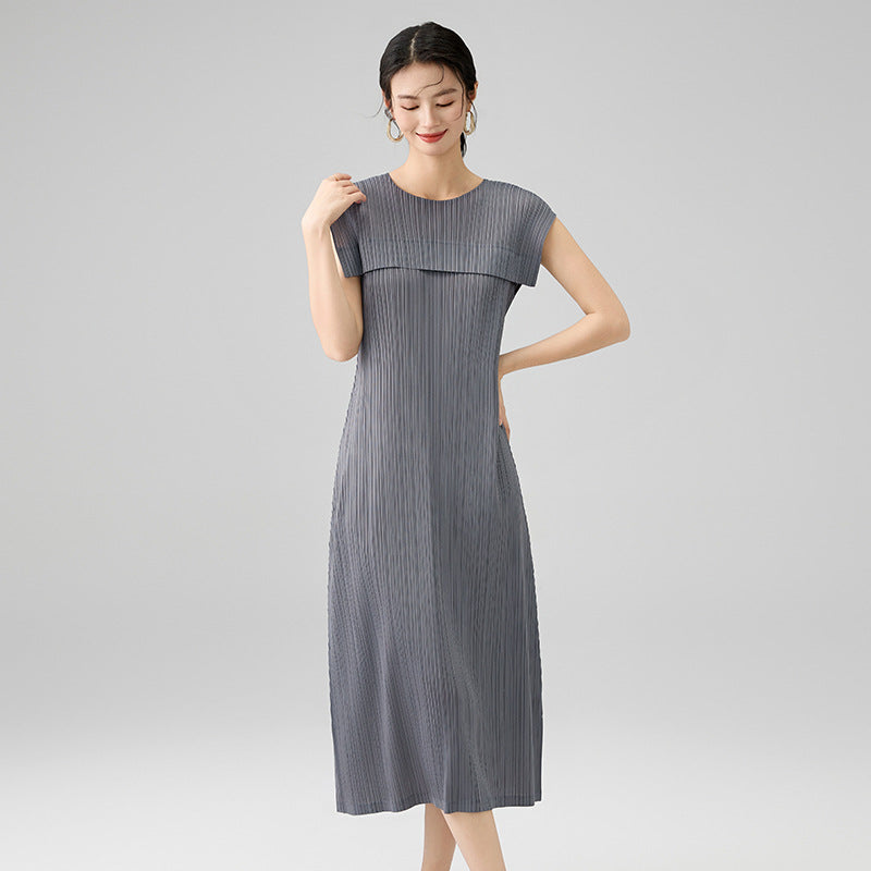 Spring and Summer New Temperament Round Neck Sleeveless Comfortable Casual Peplum Long Skirt