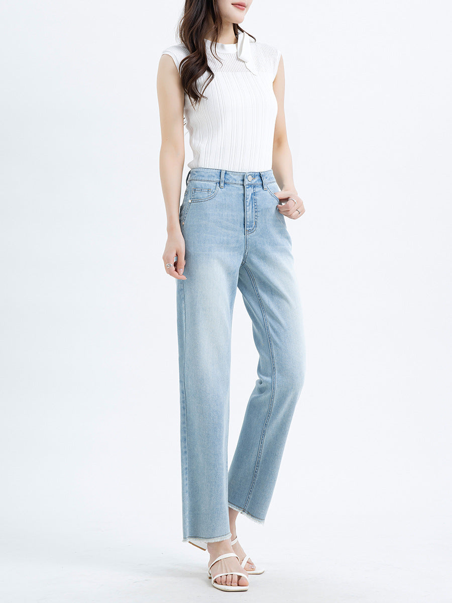 Women's Summer Fashionable Straight Cut Jeans Thin Straight Long Pants
