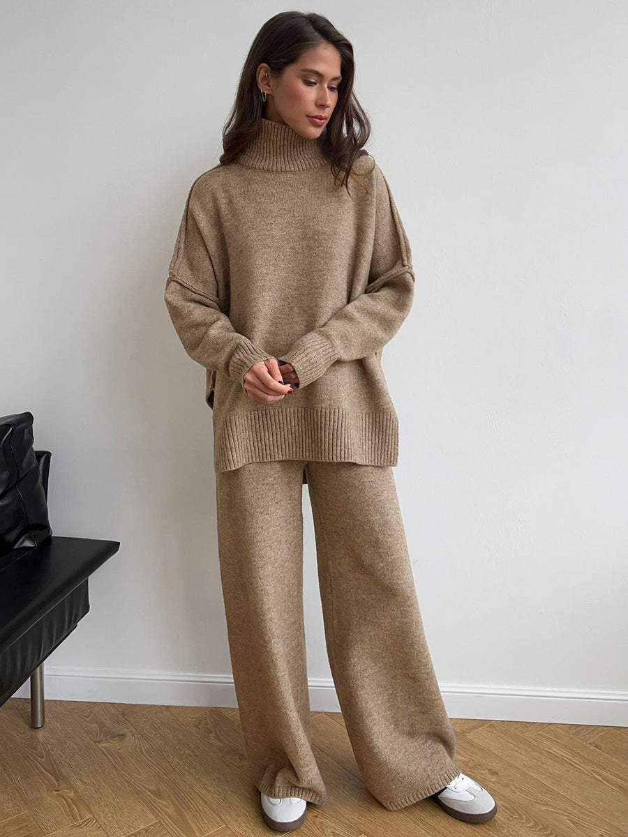 Turtleneck Sweater Set Women's Casual Lazy Thickened Knitted Trousers Se