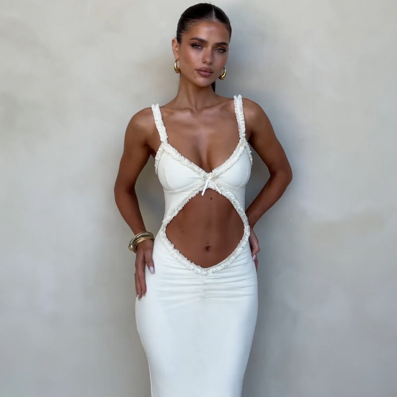 Backless Hollow Out Sexy Party Dress Women Spaghetti Strap Summer Dress Elegant Maxi Long Slim Bodycon Dresses